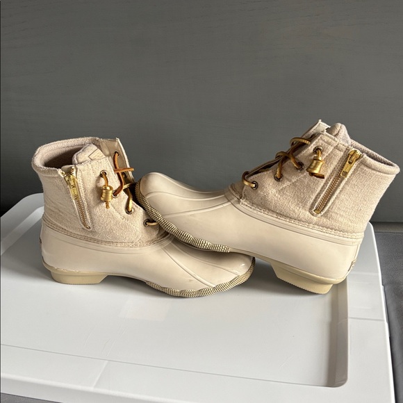 Sperry Duck Boots Womens Sz 10 Beige Canvas Rubber Rain/Snow Lace Up Waterproof - Picture 7 of 9